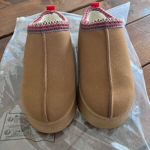 Brown Slip-On Shoes with Red Trim